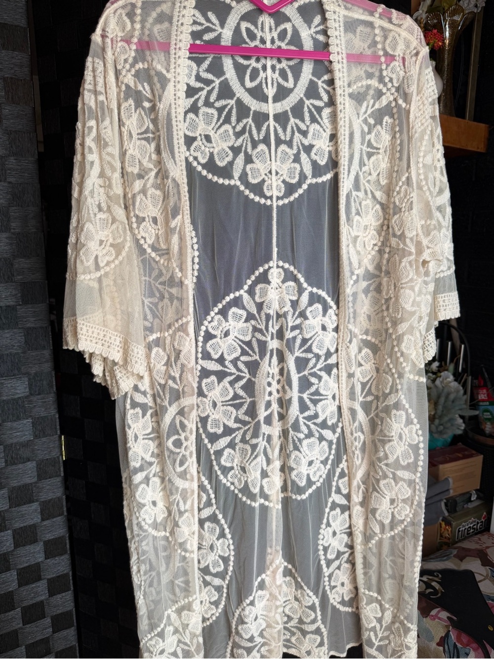 love on a hanger Sheer Lace Kimono Robe in Ivory
